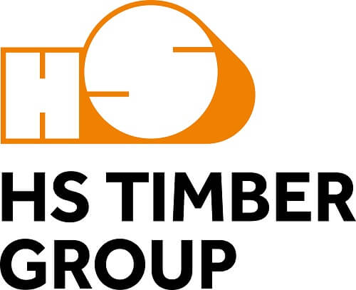 Logo HS Timber Group - Orange Grafik und schwarze Schrift
