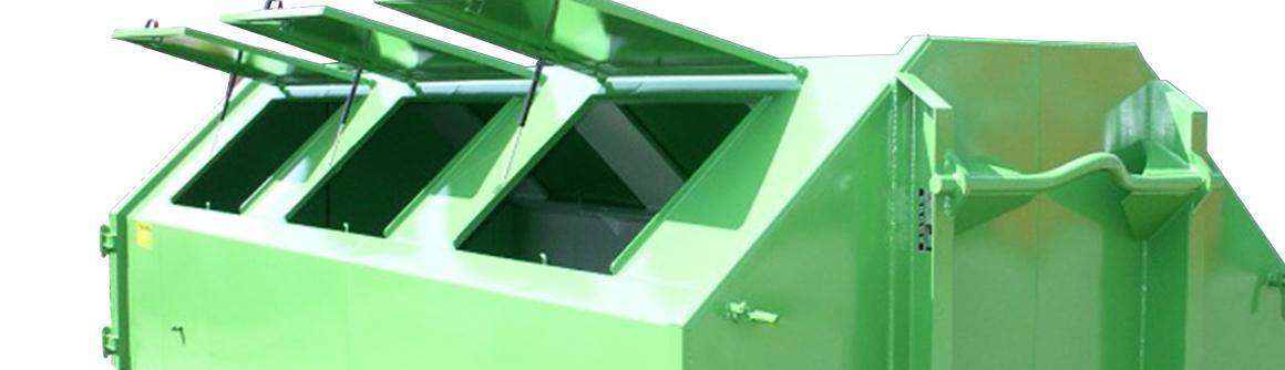 A&J Müllentsorgung – Ware bestellt – Baumischabfälle entsorgt Ein grüner Müllcontainer mit geöffneten Klappen