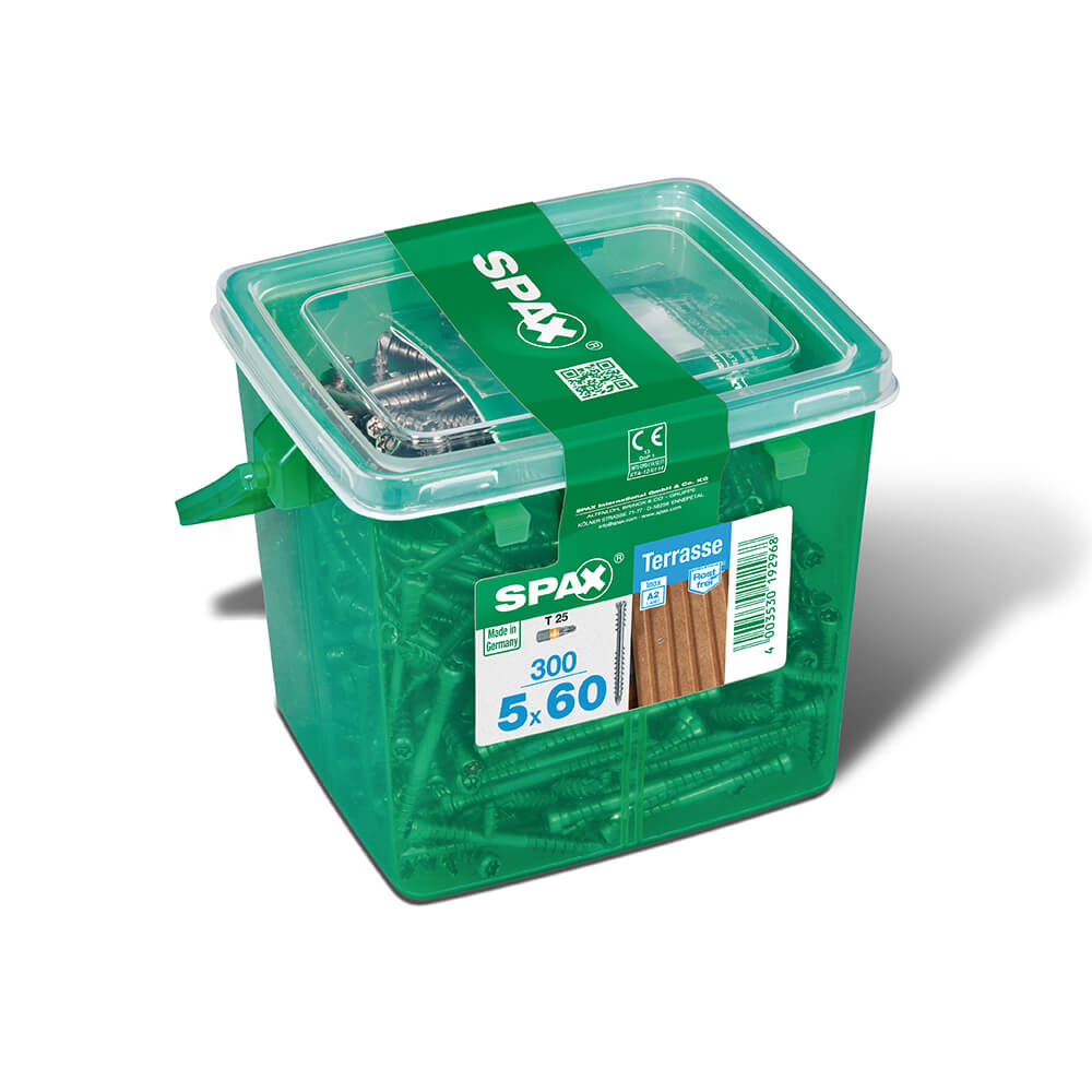 Schrauben, Holzschrauben, Spax, Terrassenschrauben, Grüner Boxings/Verpackung
