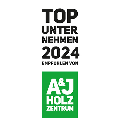 Top Unternehmen Logo – Text in schwarzer Schrift: Top Unternehmen 2024 empfohlen von A&J Holzzentrum