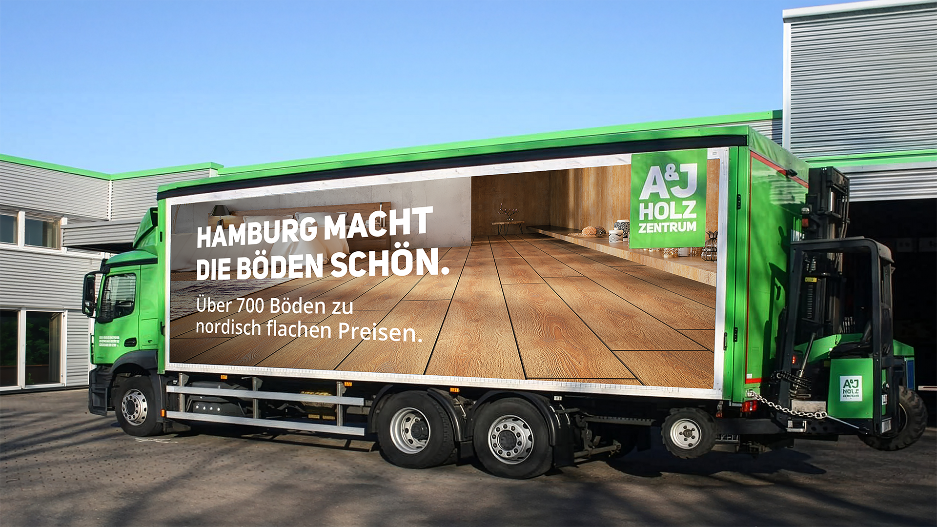 truck, advertising, grüner Lkw, Lieferung, Auflieger, truck, werbung, auflieger, logistik, grüner lkw, LKW, Laderaum, Holzoptik, Werbeaufdruck, Kühlfahrzeug
